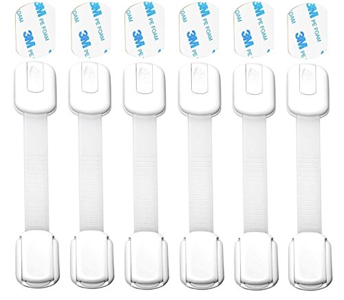 MorTime Adjustable Child Safety Locks Latches Straps to Baby Proof Cabinets, Drawers, Appliances, Toilet Seat, Fridge, Oven | 3M adhesive – no tools or drilling | 6 pack White