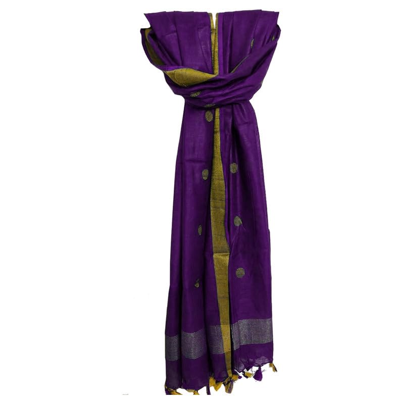 daulas Women’s Handloom Linen Cotton Blend Zari Crafted Boota Bhagalpuri Dupatta-picture-22