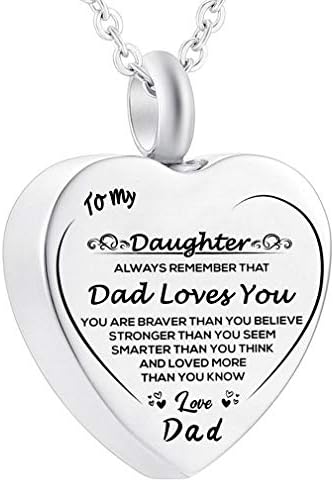 misyou Cremation Jewelry Stainless Steel Silver Engraved Urn Necklace for Ashes Keepsake Pendant Necklace for Dad (Dad Love Daughter)