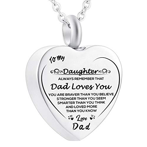 Stainless Steel Funeral Cremation Heart Pendant Necklace Keepsake Urn Perfume Necklace for Ashes Memorial Jewelry Mementos Jewelry Gifts for Dad