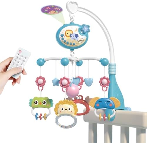 Aolso Babybett-Spielzeug, Mobile für Babybett, Baby Einschlafhilfe Musikspielzeug mit süßen Tieren, Babybett-Mobile mit Musik und Lichtern, Projektor und Fernbedienung (Sternprojek
