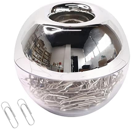 etspolt 100 Pcs Silver Paper Clip in Round Paper Clip Holder, Paperclip Holder for Desk, 28mm Clip Dispenser Magnetic Clips Organizer Planner Supplies for School, Office