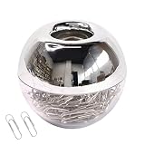 etspolt 100 Pcs Silver Paper Clip in Round Paper Clip Holder, Paperclip Holder for Desk, 28mm Clip D