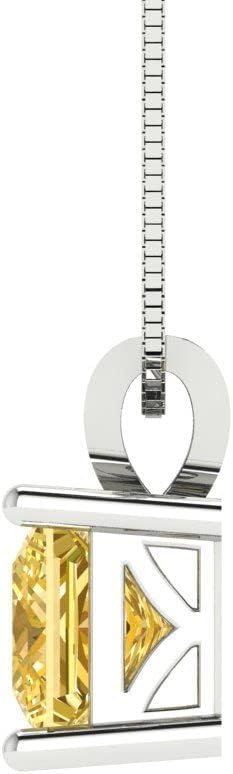 Clara Pucci 1 cttw Citrine White Gold-Plated Silver Necklace and Pendant for Women (16" Box Chain,Princess Cut,5.5mm)