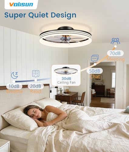 VOLISUN Low Profile Ceiling Fans with Lights and Remote, No Assembly, 20in Flush Mount Ceiling Fan with Light, 3000K-6500K Dimmable Fandelier LED Fan Light, White Bladeless Ceiling Fans for Bedroom - image 7