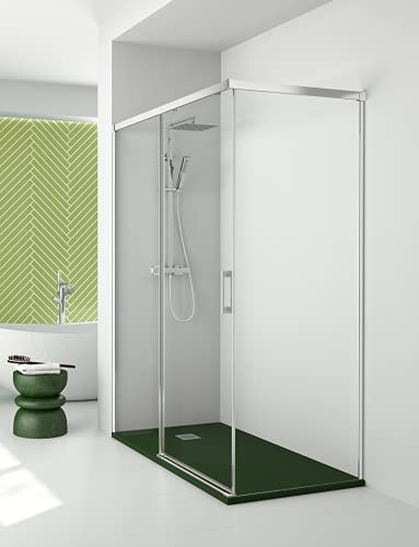 Mampara de Ducha Angular - 2 Hojas fijas + 1 Puerta Corredera - Modelo Sibila Q3 (70 x 120) Cover