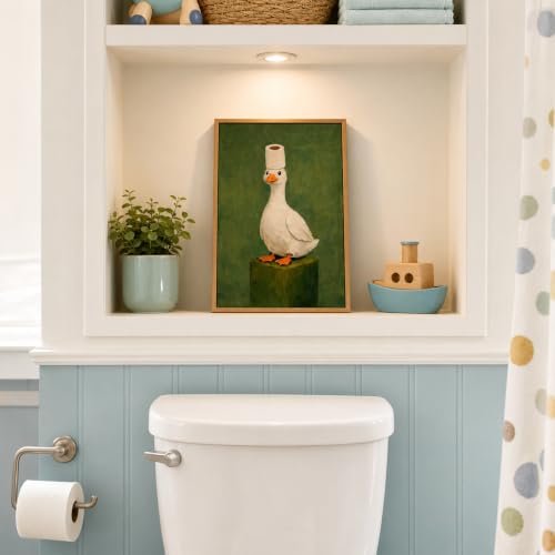 Floating Framed Funny Bathroom Duck Canvas Wall Art Cute Animal Toilet Paper Poster Print Green Background Painting Picture Kids Bathroom Wall Decor for Washroom Bathroom Restroom Home Decoration12x16 in by KVBJZYZ - Used condition - Image 8