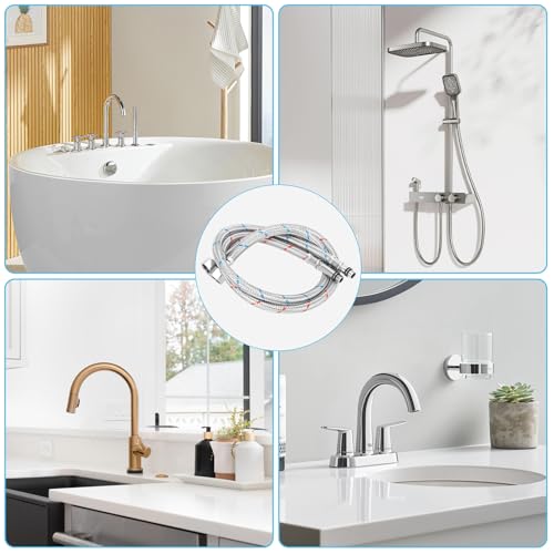 FINEASY 2 Stück Panzerschlauch 3/8 Zoll mit 3 Rollen Teflonband, Edelstahl Wasserhahn Schlauch 60cm, Anschlussschlauch Armatur G3/8 x M10, Flexschlauch Verlängerung für Küche und Bad