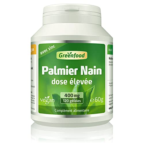 Greenfood Palmier Nain, 400 mg, extrait à dose élevée (75%), 120 gélules - sans additifs artificiels. Sans génie génétique. Vegan.