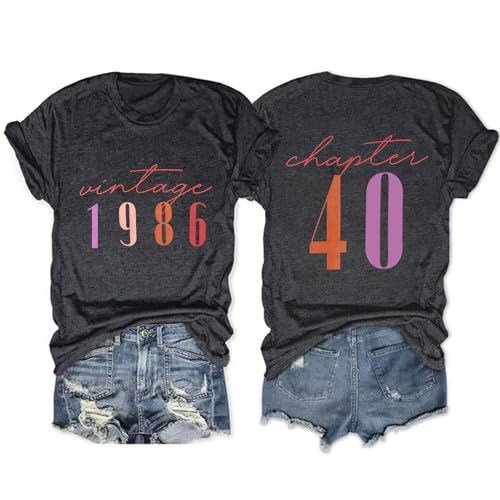 40th Birthday Shirts for Women Vintage 1986 T Shirt Casual Short Sleeve Birthday Party Outfits Tops