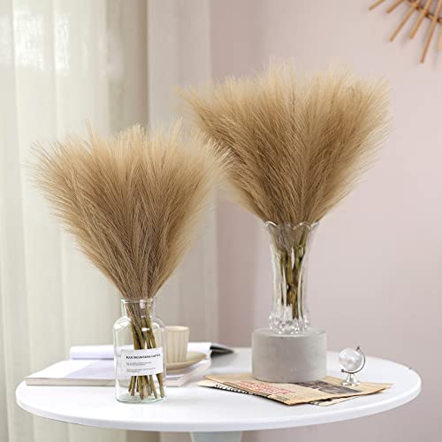 VIERENA フェイクパンパスグラス装飾 18インチ フェイクポンパス芝生 小さな人工ポンパスフローラル 花瓶用 ホームボーホーデコレーション(トープ) 12個 [4]