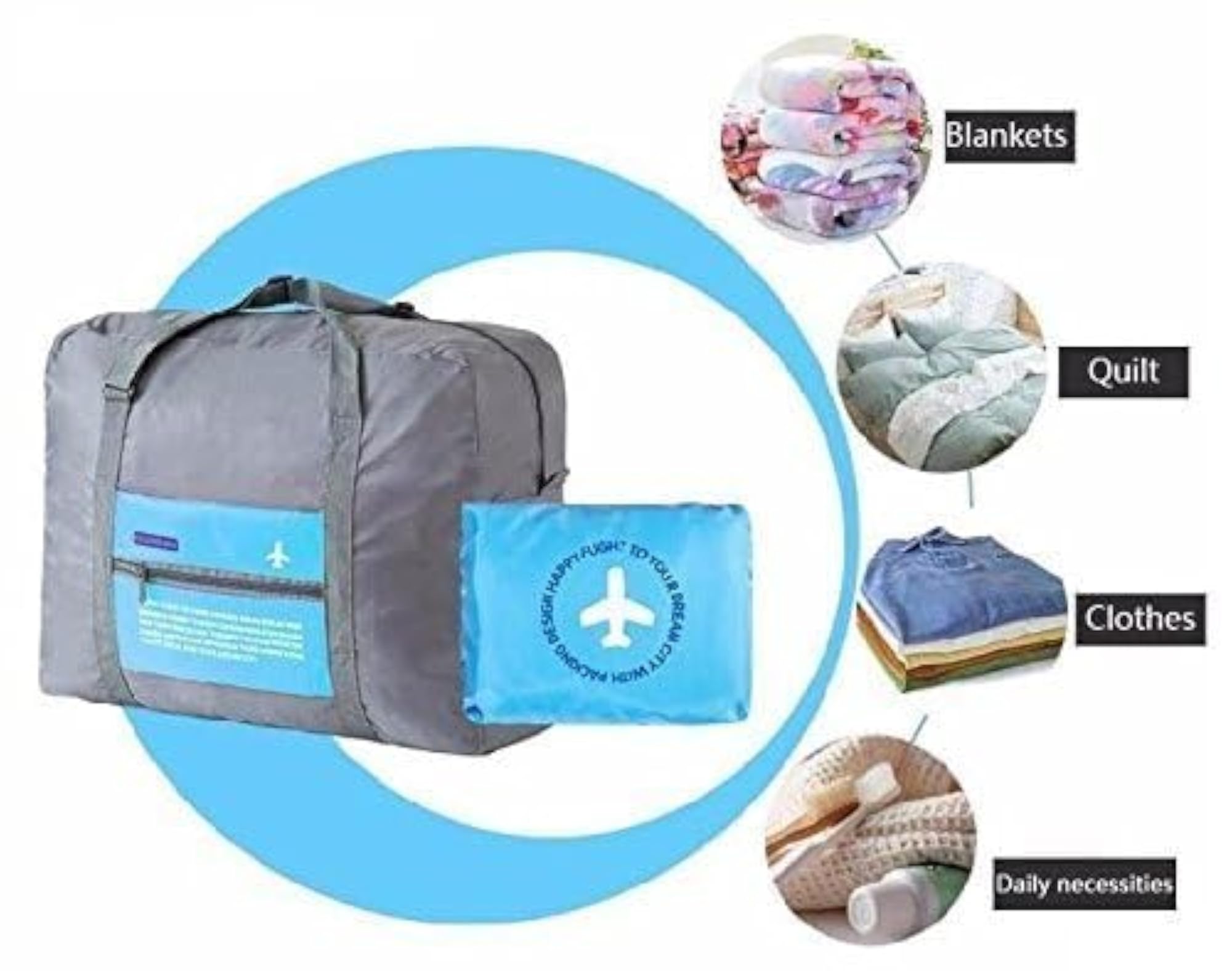 Foldable Travel Duffel Bag, Large Capacity Waterproof Nylon Carry-On