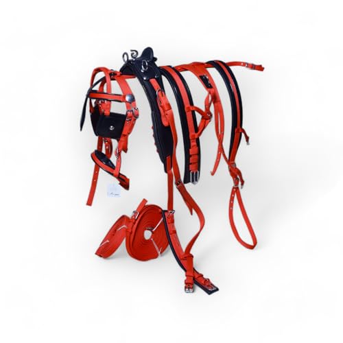 Aces Equine Harnais d’attelage en nylon rouge, Rouge., Cob