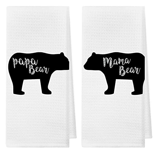 Kunlisa Mama Bear And Papa Bear Absorbent Kitchen Towels And Dishcloths 16×24 Inches Set Of 2,Funny Couple Wedding Anniversary Valentine Hand Towel Dish Towel Tea Towel For Kitchen Bathroom Decor #TOP5