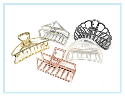 Curlee 5 Pieces Large Metal Hair Claw Clip Jaw Clamp for Women Half Bun 3 Inches Wide (1)