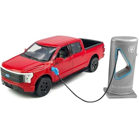 1:36 Scale 2022 F-150 EV Lightning Platinum Pickup Truck Model Toy Car Metal Diecast Toy Vehicle, Doors Open, Light Sound, Pull Back, Toys for Boys Kids Gifts, Men Collection, Home Office Décor, red Cover