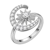 Moissanite Engagement Ring for Women - Opening Adjustable Sun and Moon Star Wedding Band 925 Sterling Silver Brilliant Simulated Round Diamond Anniversary Ring Promise Wedding Bridal Rings Gift for Her YR0009W