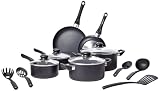 Amazon Basics Töpfe-Set, Keramik-Antihaft-Kochgeschirr, 15-teiliges Set, Töpfe, Pfannen und Utensilien, Schwarz