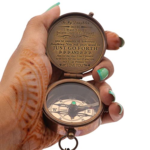 Rii Inspirational Gift To Daughter Pocket Brass Compass, Handmade Compass For Camping, Travelling, Hiking, Gifting Compass For Wedding, Birthday, Graduation Day Gifts With Leather Storage Case. #TOP3