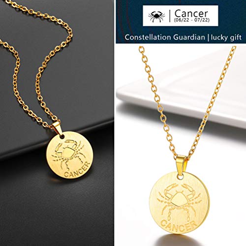 Prosteel Cancer Zodiac Star Sign Coin Necklace 18K Gold Constellation Horoscope Layered Layering Necklace Round Pendant Men Women Jewelry Birthday Gift #TOP1
