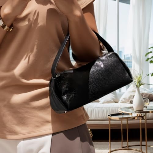 Women's Hand Bag with Top Handle, Leather Purse, Shoulder Hobo Dumping bag Black and White3