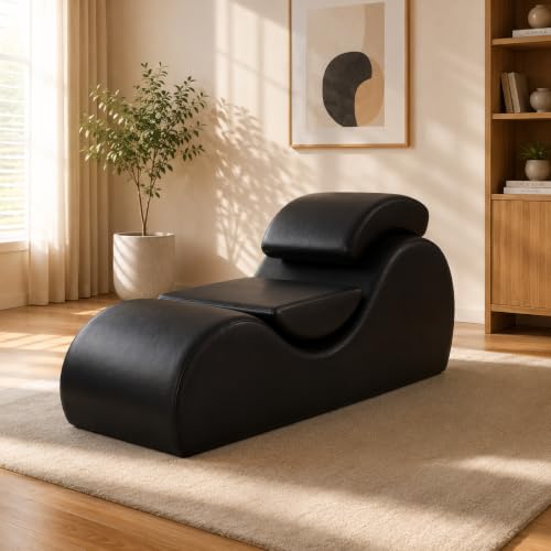 Image of Leatherate Tantric Chaise Loung Chair, Yoga Chaise Lounge,Chaise Sofa Modern Lounge,Relaxing Chaise Lounge Chair, loveseats and chaises with Cushion (Black)