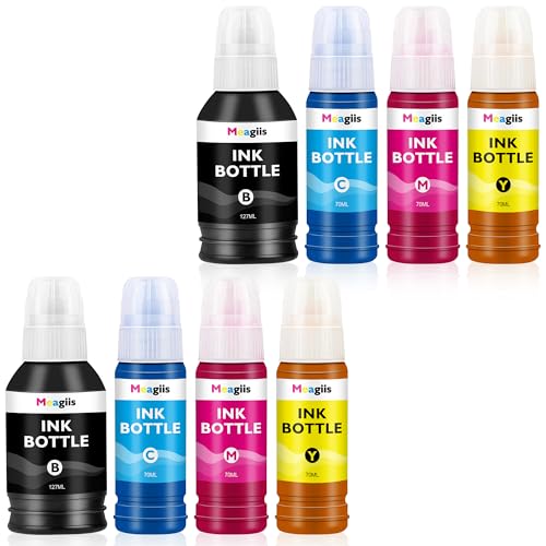 Image of Meagiis Compatible for 104 Ink Compatible for Epson 104/103/102/101 Ink Bottle Multipack for Epson EcoTank ET-4800 ET-2720 ET-2861 ET-2826 ET-2820 ET-2711 ET-2862 ET-2721 ET-2726 ET-14100 (8 PACK)