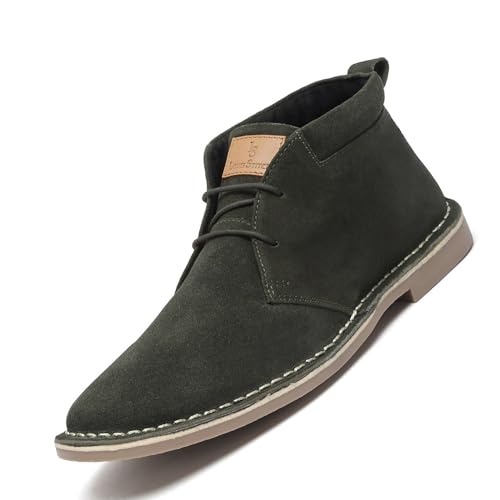 Image of LOUIS STITCH Men's Moss Green Italian Suede Leather Stitch Down Desert Boots Chukka Style Handmade Cushioned Ankle Boot for Men Biking Hiking (SDSUCKCUGR)