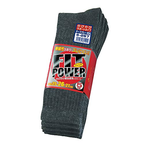 おたふく手袋 靴下 フィットパワー [先丸 サポート付] S-267 グレー 25~27㎝ 【5足組】