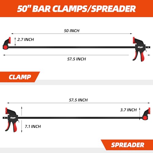 EHDY 50" Bar Clamps for Woodworking 2-Piece, One-Handed Clamp/Spreader, Light-Duty Quick-Change F Clamp with 170 LBS Load Limit, Wood Clamps for Gluing, Carpentry, DIY, and Woodworking by EHDY - Image 2
