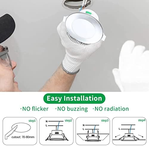 LED Downlight 8W Recessed Ceiling Light Dimmable 900LM Round Spotlight 3000K Warm/4000K Neutral/5700K Cool Adjustable IP44 for Bathroom,Chrome,1 Pack