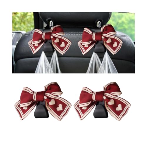 Mandark 2PCS Bow Car Headrest Hooks for Bags, Red Line