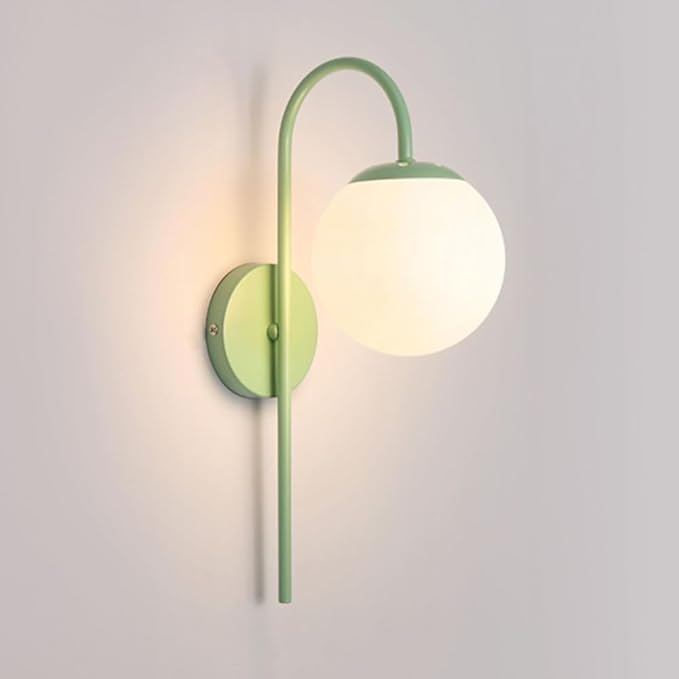 RXPVUXE Globe Glazen Wandkandelaar Moderne Lichtgroene Wandmontage Lamp Nordic Home Decor Wandlamp, Retro Melkwit Glazen Wandkandelaar E27 Creatieve Binnenwandkandelaars Voor Slaapkamer Badkamer