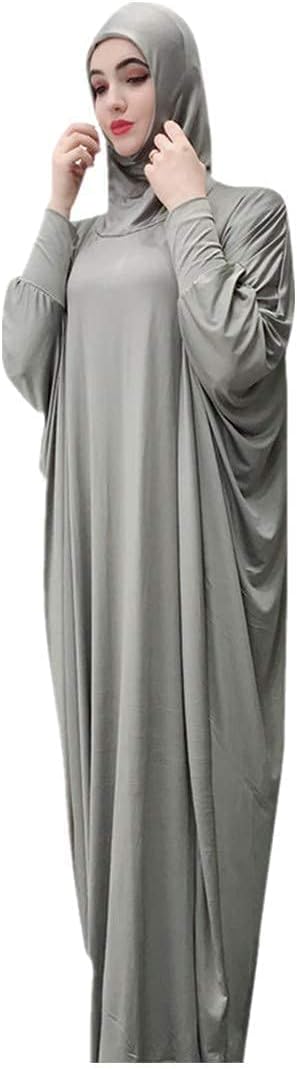 ACCOIEDDWomens Muslim Abaya Dress Islamic One Piece Prayer Dress Solid Color Maxi Dress Kaftan Dresses with Hijab
