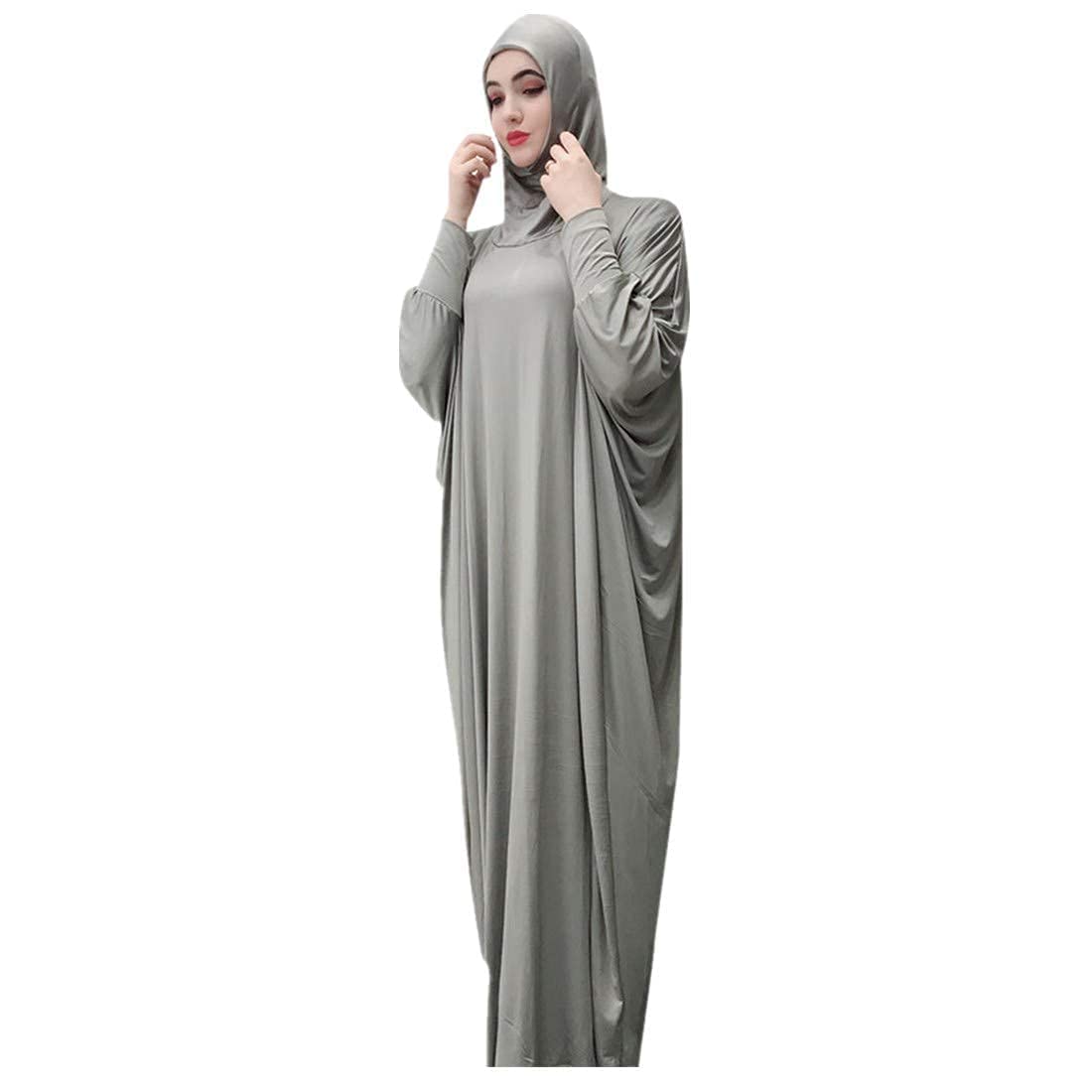 ACCOIEDDWomens Muslim Abaya Dress Islamic One Piece Prayer Dress Solid Color Maxi Dress Kaftan Dresses with Hijab
