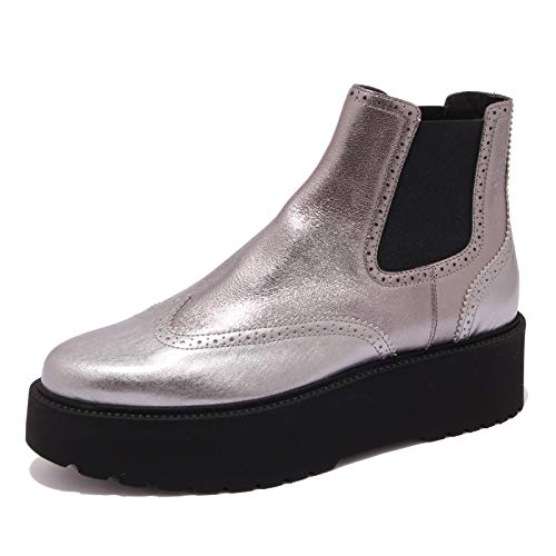 Hogan 7113K Beatles Donna Silver H355 metallic/Scratched Effect Boot Woman, srebrny - Argento Scuro - 38.5 EU