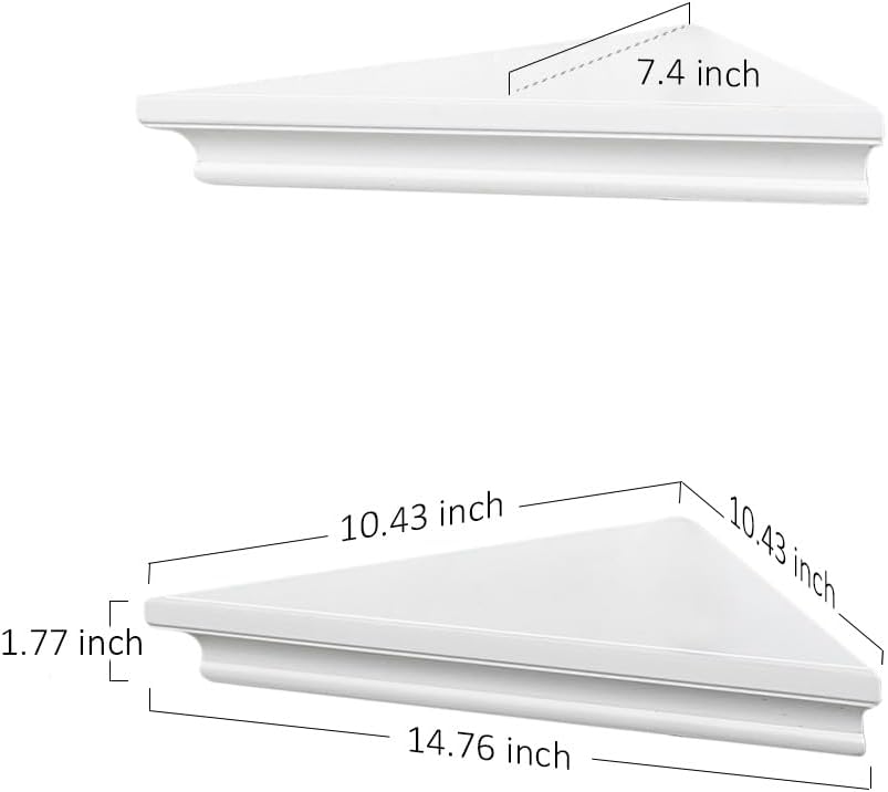 AHDECOR White Corner Shelves, Stylish Wall Mounted Corner Shelf for Space-Saving Storage in Living Room, Bedroom, and Office, Set of 2