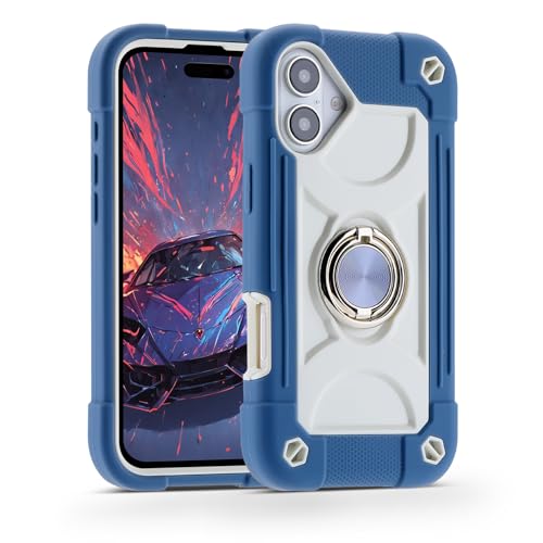 Image of MARKILL Compatible with iPhone Case with Ring Stand, Military Grade Drop Protection Full Body Rugged Heavy Duty Protective Durable Cover iPhone. (Blue, iPhone 16 6.1 inch)