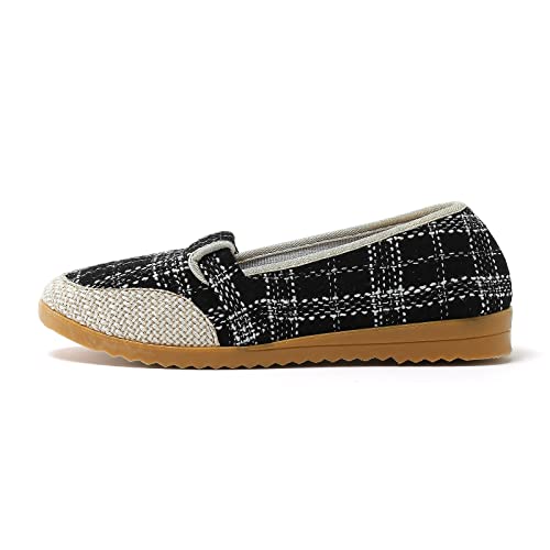 Women Shoes Fashion Soft Sole Cloth Shoes Linen Soft Sole Cloth Shoes Beef Tendon Sole Non Slip Women Casual Shoes Flats (Black-B, 37) #TOP4