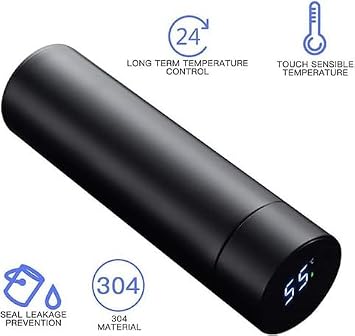 Smart stainless steel water bottle, 500ML at the best price, led temperature reader, double wall, modern, sandy, excellent steel quality (BLACK)