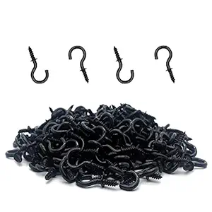 120 Pcs 1/2 Inch Screw-in Hooks Nickel Plated Metal Cup Hooks, Ceiling Hooks Black