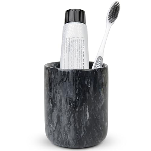 SIPARUI Marble Toothbrush Holder,Bathroom Toothbrush Cup Toothpaste Holder,Toothbrush Storage,Travel Camping Portable Reusable Storage Cups,Sturdy and Non-Tipping,Easy to Clean,Odorless(Black)