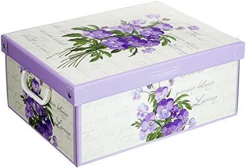 Kanguru Collection Decorative Storage Box with Handles and Lid, HYDRANGEAS, MEDIUM