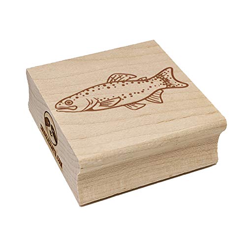 Rainbow Trout Fish with Spots Fishing Square Rubber Stamp for Stamping Crafting - 2.75in Large