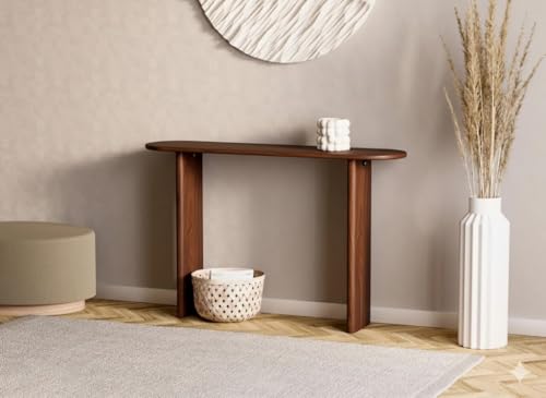 Image of Furniture Modern Solid Wood Console Table with Rounded Edges, Natural Finish, Minimalist Scandinavian Style Entryway Furniture Set for (Style 1, Natural, 140x30x70)