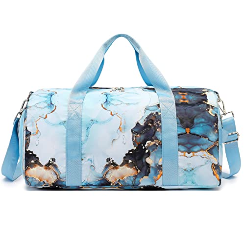 Duffle Bag For Gym Sports Women Girls Workout Travel Bag Weekender With Shoe Compartment And Wet Pocket (Marble 26- Blue) #TOP4