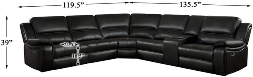 Homelegance 8260DB6PW Power Reclining Sectional Sofa with Storage Console, 120" X 136", Dark Brown