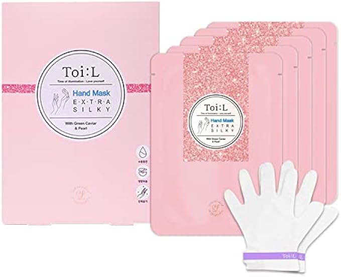 TOI:L Extra Silky Hand Mask 5 Pairs, Moisturizing Gloves for dry hands, Premium Hand spa Treatment, Moisturizing, Whitening, and Repairing for rough & damaged hands(Pearl+Green Caviar)