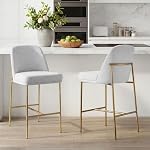 CHITA Tabourets de comptoir de hauteur de bar 2, FSC Tabourets en métal certifiés pour Kitchen Island, 27" H Hauteur du siège, tissu, gris clair (à couleurs multiples)