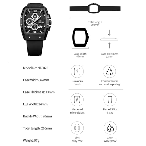 NAVIFORCE Men Quartz Watch Auto Date Week Business Dress Analog Wrist Watches BWB, white+White, classic style NF8025-BWB